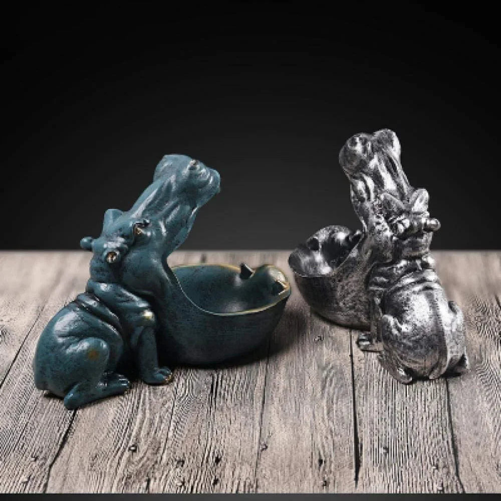Home Decor Hippo Statue Sculpture Figurine Key Candy Storage Ornaments Container Decoration Table Decoration Accessories Gift