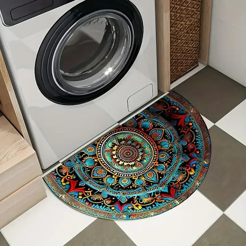 VIKAMA Bohemian Semi-Circular Carpet, Indoor And Outdoor Entrance Mat, Bathroom Door Mat, Soft And Anti-Slip Home Decoration.