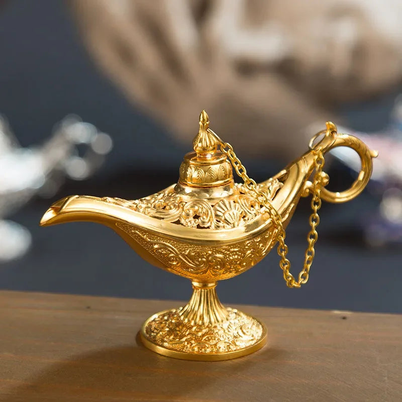 12cm(4.7")Classic Rare Hollow Legend Aladdin Magic Genie Lamps Incense Burners Retro Wishing Oil Lamp Home Decor Gift