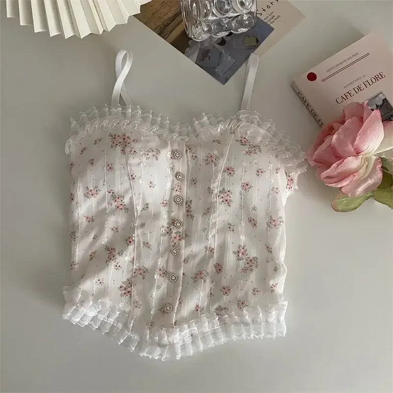 French lace sexy floral vest with a beautiful back wrapped around a solid-color casual halter sleeveless sweet vest underwear