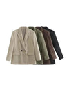 Women Fashion Double Breasted Loose Fitting Blazer Coat Vintage Long Sleeve Pockets Female Outerwear Chic Veste Femme