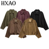 HXAO Suede Cropped Jacket Women's Bomber Jacket Oversized Batwing Sleeves Outerwears Lady Casual Loose Coat Street Style Jackets