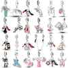 Fit Original Bracelet 925 Silver Ballet Girl Red High Heels Charms Pendants For Women Jewelry Making Gift