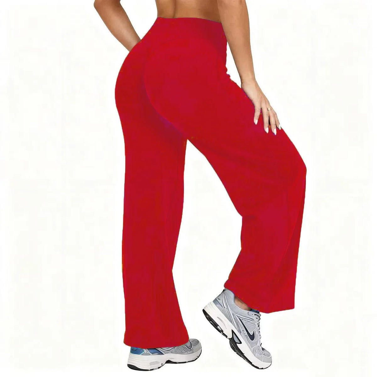 Women Plus Size Yoga Wide-leg Pants High Waist Stretchy Solid Color Leggings Running Pilates Sports Fashion Straight-Leg Pants