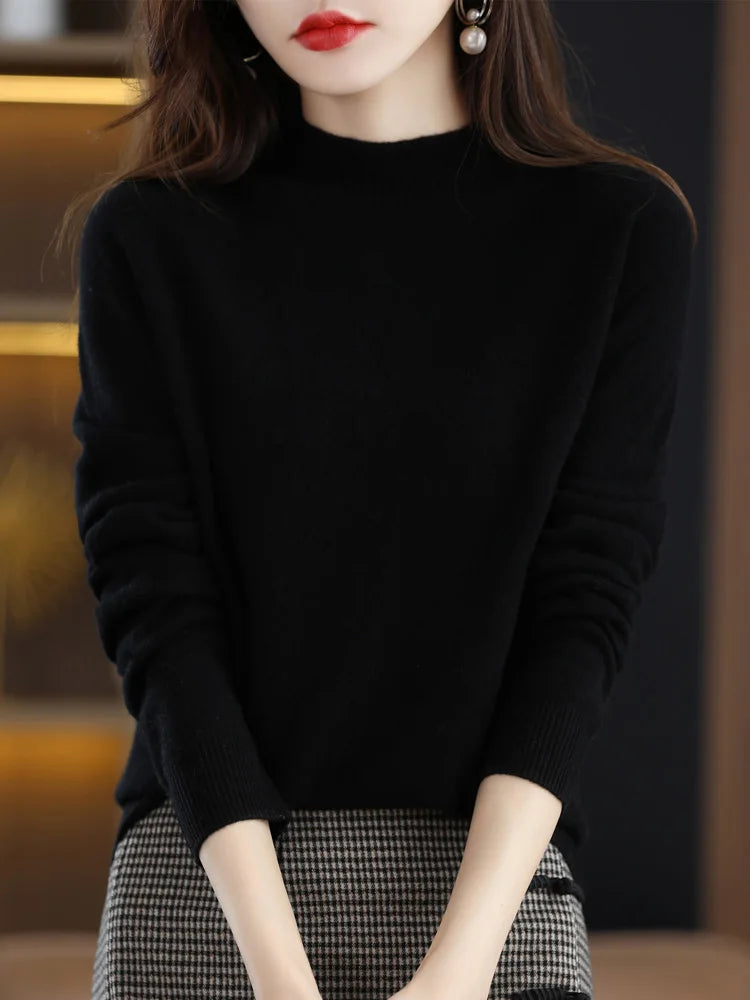 AOSSVIAO 2026 Autumn Winter Solid Mock-neck Pullover Women Sweater for Casual Knitwear Female Clothing Basic Soft Tops