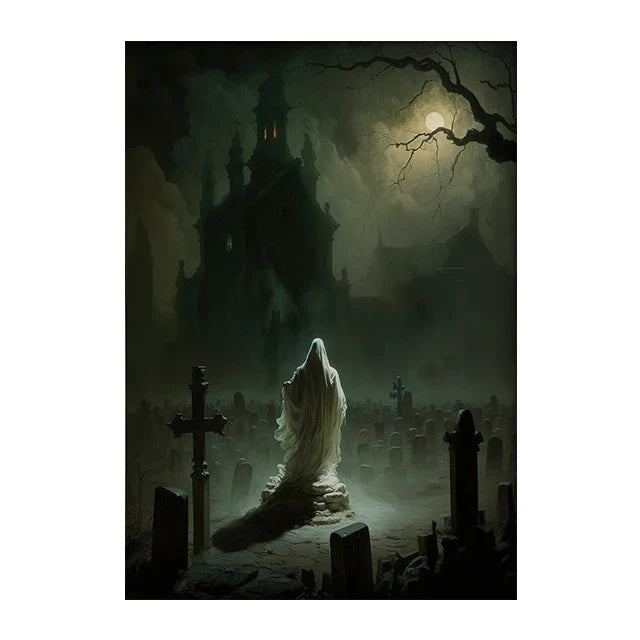 Retro Crow Witch Bat Skull Dark Academia Gothic Victorian Style Wall Art Canvas Painting Poster Print Halloween Gifts Room Decor