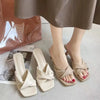 Summer Fashion Simple Ladies Slippers Dew Feet High Heels Solid Color Comfortable Casual SlippersFashion Slippers