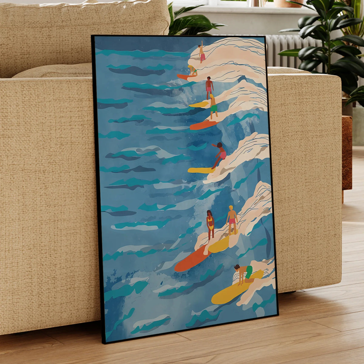 Modern Chilled Surfing Blue Waves Wall Art Prints Canvas Painting Poster Picture For Living Room Bedroom Waterproof Home Decor