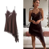 TFMLN Women Sexy Lace Splicing Dresses Summer Solid Sleeveless Asymmetry Dress Backless Slim Women's  Party Sling Mini Dress
