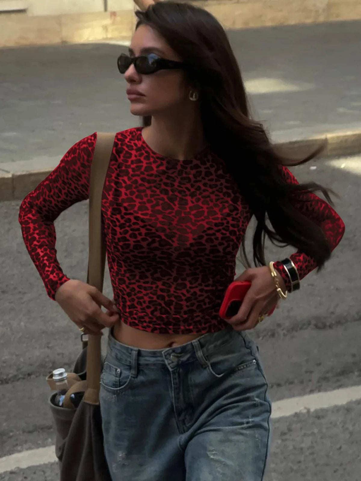 Dulzura Sexy Long Sleeves Tops Mesh T Shirt Leopard Printed Bodycon Women Clothes Lady Party Club Streetwear Casual Nightout Y2K