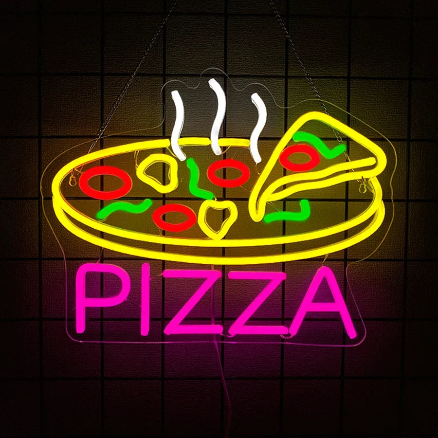 Fast Food Neon Signs, Pizza And Hot Dog Food Icons, Usb Powered, Used For Store, Kitchen, Fast Food Restaurant Wall Decor.