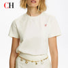 CH Womens Short Sleeve Crew Neck T Shirt Embroidered Logo Casual Loose White Cotton Tee Top Fashion Daily Wear