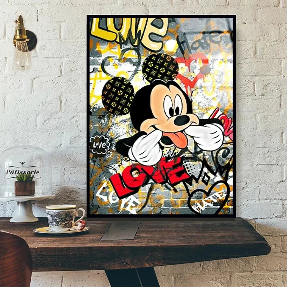 Mickey Mouse Minnie Street Graffiti Canvas Painting Prints Poster Creative Modern Wall Art Pictures Living Room Home Decor