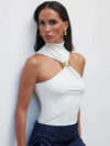 Mozision Turtleneck Basic Knit Tank Tops Women Vest Pullovers Metal Ring Camisole Sleeveless Skinny Knitted Tops Y2K Cropped Top