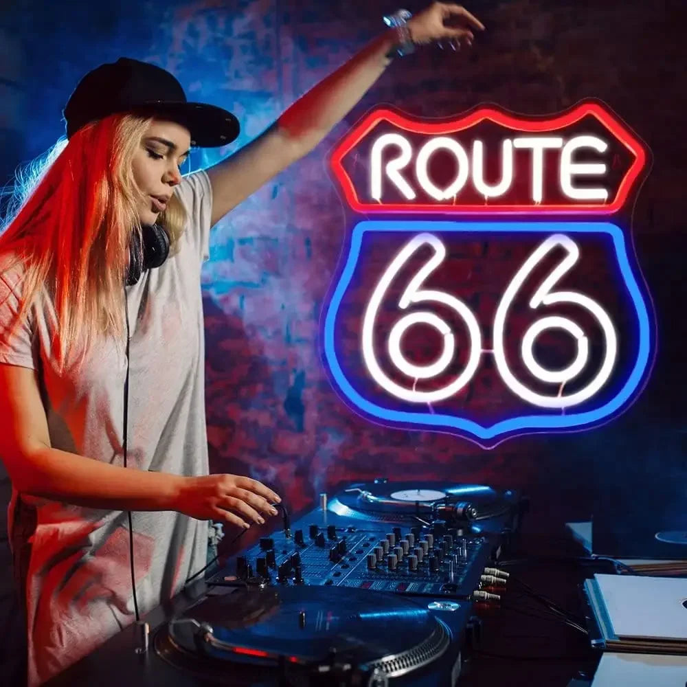 Route 66 Neon Signs LED Light Signs Bedroom Walls Decorated with Blue Neon Games Room Walls Signs Party Lights Club Neon