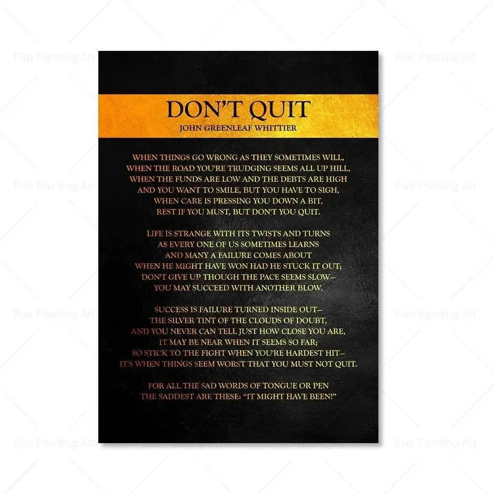 Motivational Quote Art Posters for Wall Black Golden Letters Inspiring Canvas Painting Wall Art Picture Office Living Room Decor