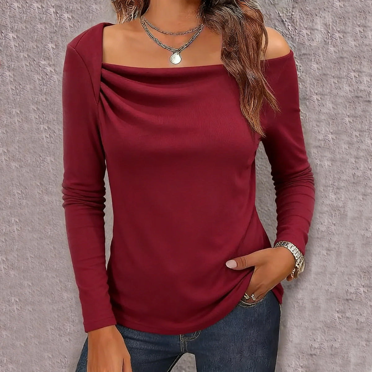 Long Sleeve Top T-Shirts Women Basic Crop Top Autumn Pollover Solid Skew Neck T Shirt Streetwear Basic Black Y2K Tees