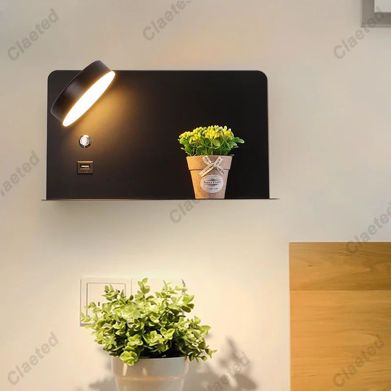 LED Wall Lights With Switch And USB Interface Fashion White Black Lamp Fixture Corridor Aisle Lighting Art Luminaire Wandlamp
