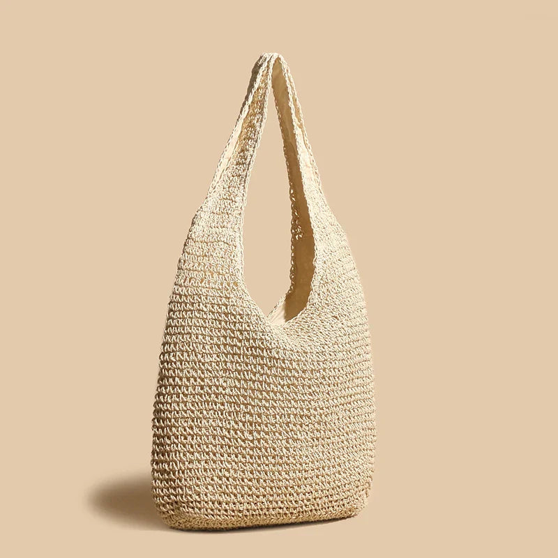 Summer Beach Resort Fashion Straw-Woven Ladies Large-Capacity Shoulder Bag WIth Hand-Woven Beach