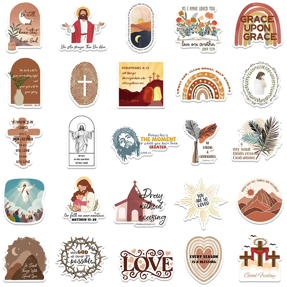 10/30/50pcs Cartoon Jesus Christian Stickers Bible Verse Faith Decals Laptop Phone Travel Luggage Car Stationery Sticker Toys