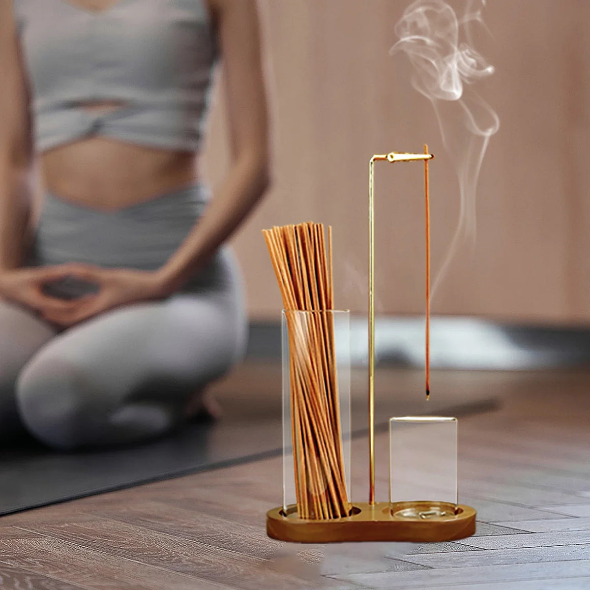 2 in 1 Incense Holder for Sticks Anti-Ash Flying Incense Burne with Glass Ash Catcher and Sticks Organizer for Meditation Yoga