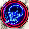 Stand out  Aluminum Neon Skull Sign. Round, Cigarette Wreath.Ideal Wall Art for Kitchen, Office, Garden. Great for Festive Decor