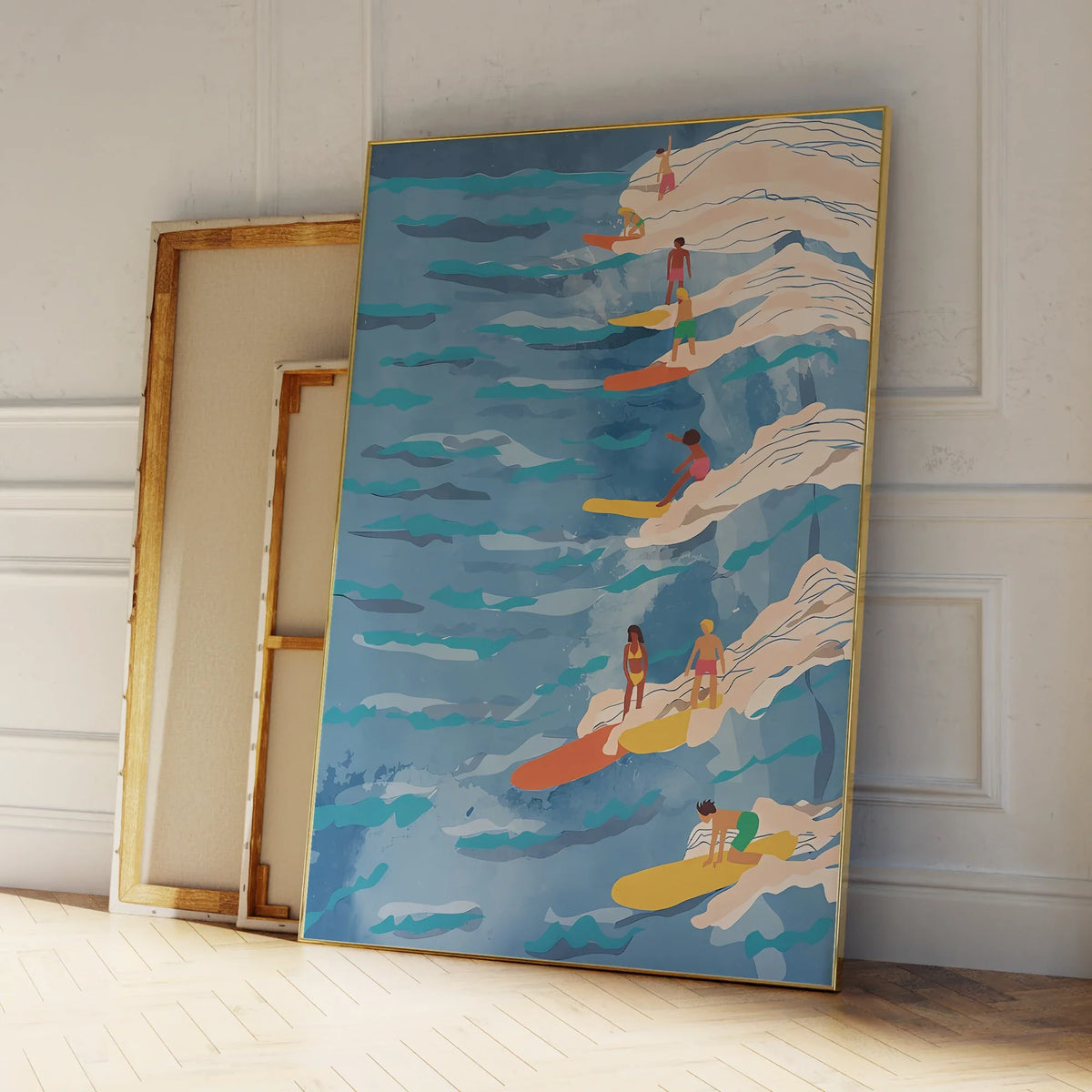 Modern Chilled Surfing Blue Waves Wall Art Prints Canvas Painting Poster Picture For Living Room Bedroom Waterproof Home Decor
