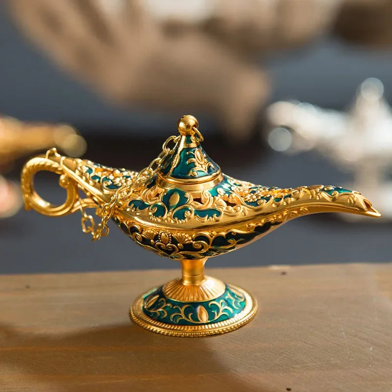 12cm(4.7")Classic Rare Hollow Legend Aladdin Magic Genie Lamps Incense Burners Retro Wishing Oil Lamp Home Decor Gift
