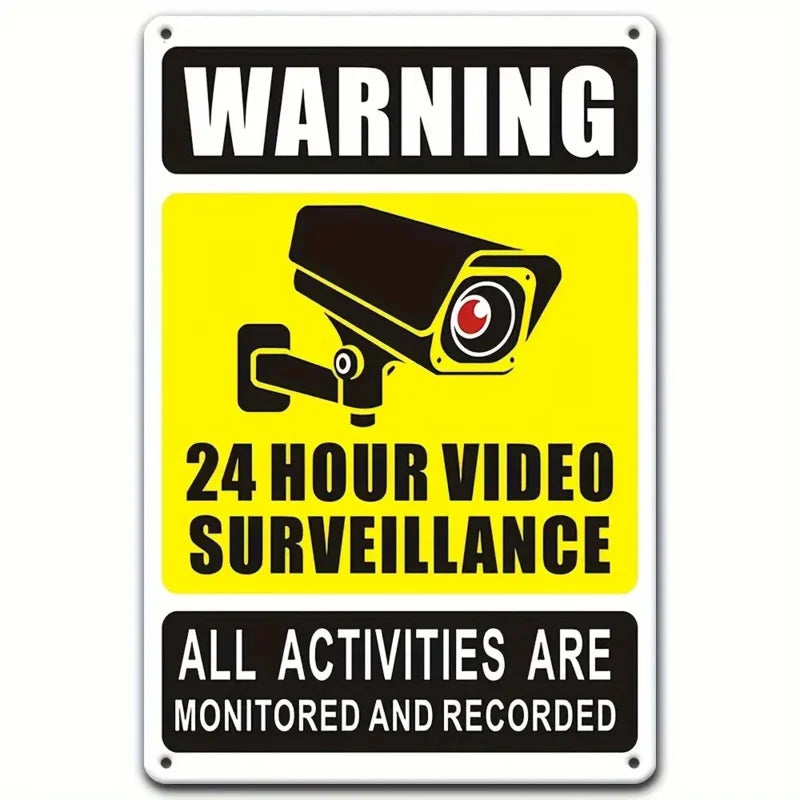 1pc 12x8inch Aluminum 2D flat 24-Hour Outdoor Surveillance Alert Sign - Durable CCTV Security Camera Notice
