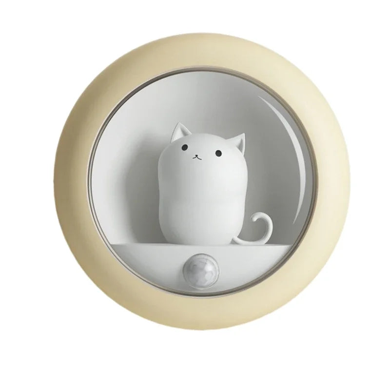 Smart LED Night Light Creative Cat Motion Sensor USB Rechargeable Lamp Decor Cabinet Wall Hanging Lamp for Kid Bedroom Cute