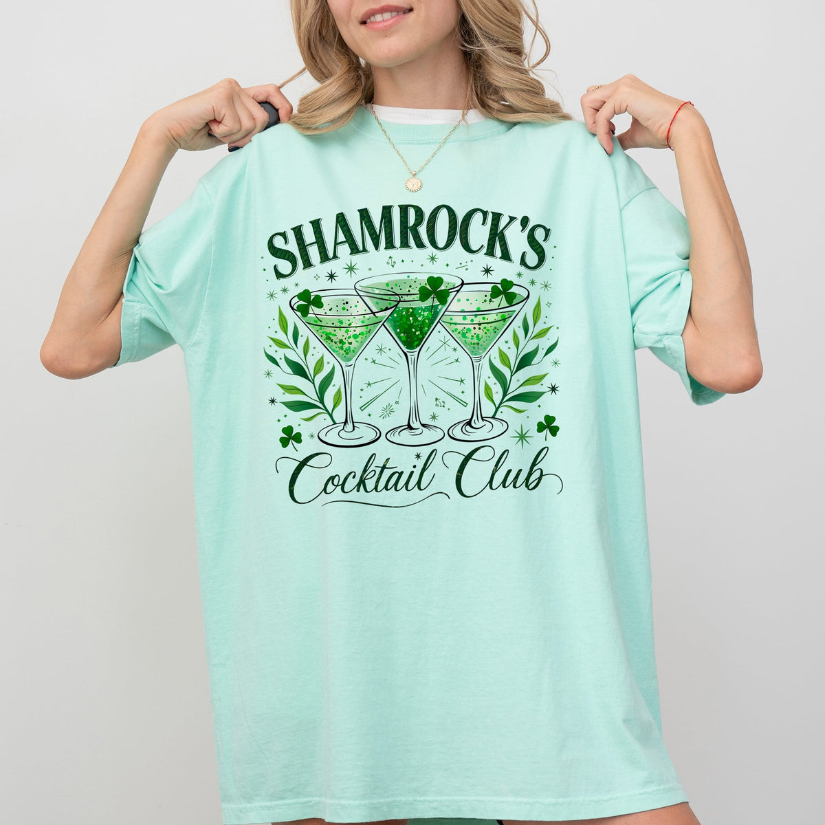 Shamrock's Cocktail Club St Patrick's Day Shamrock Clover Leprechaun Edition Comfort Colors Tee