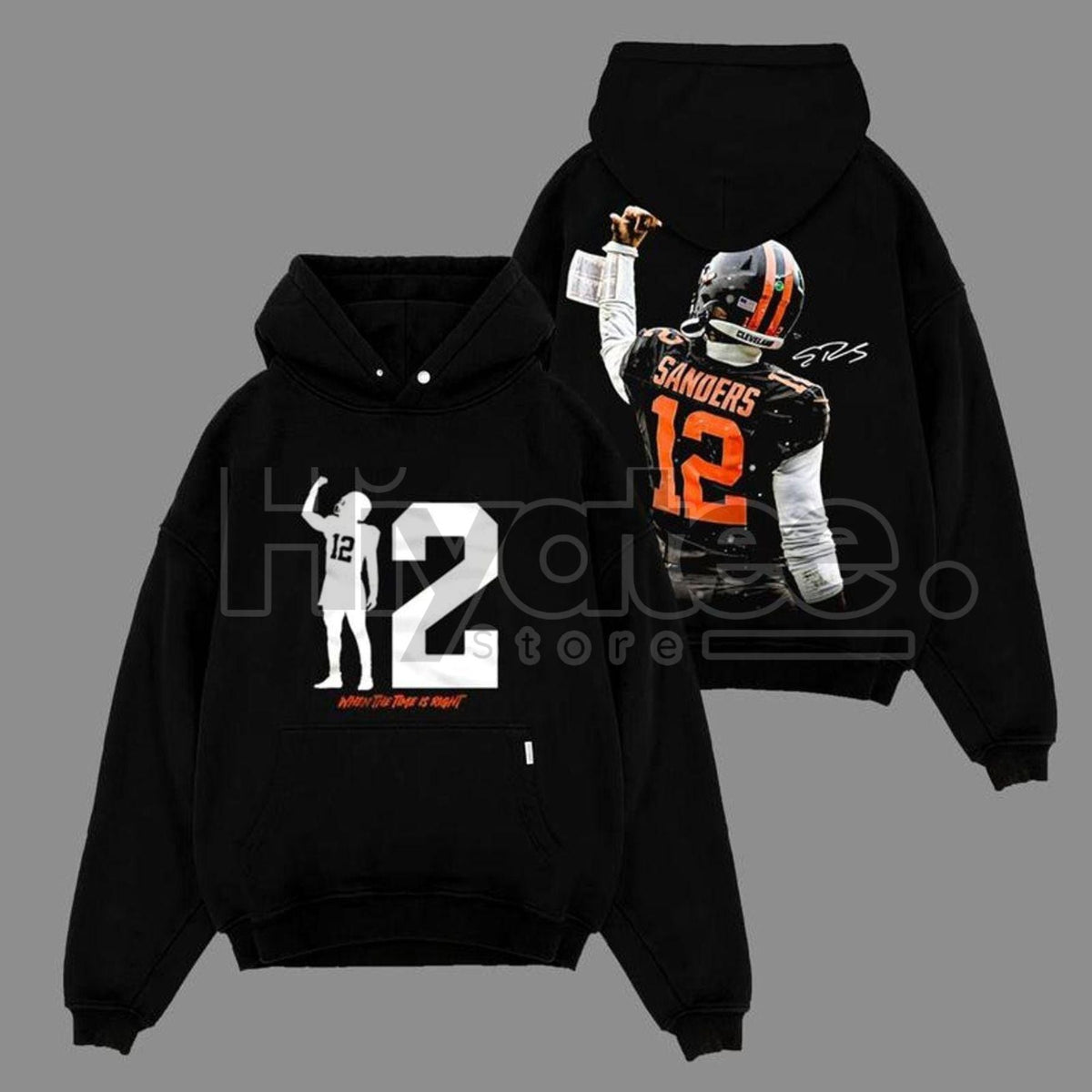 Shedeur Sanders "12 Celly" Dawg Pound Hoodie – Cleveland Football Game Day Outfit, Made in USA Cotton Pullover
