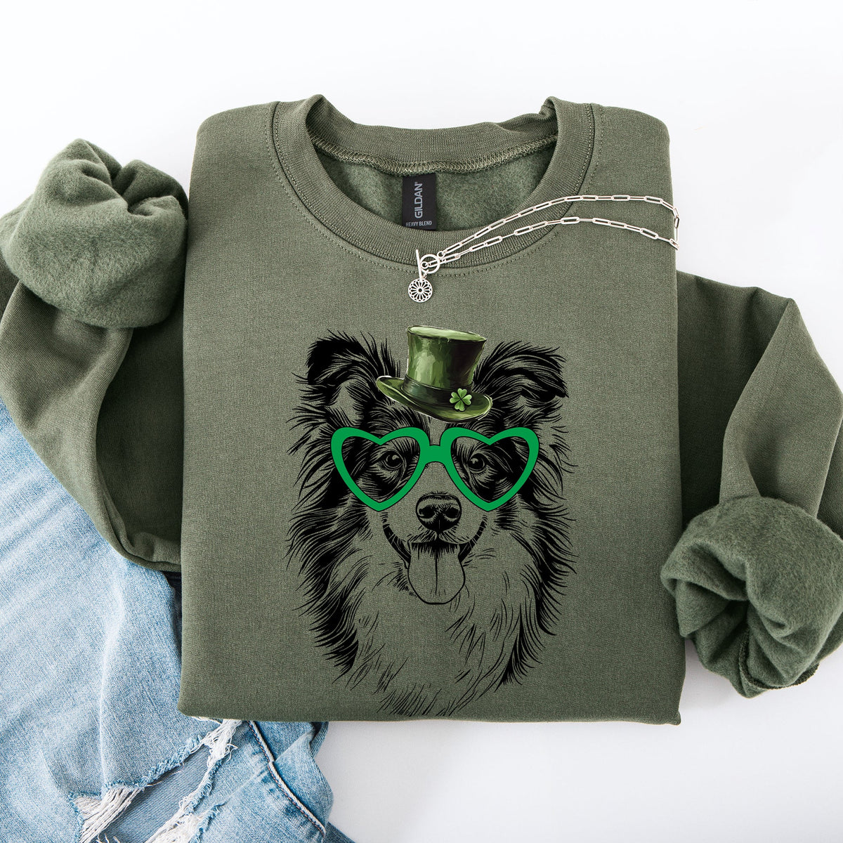 Sheltie Shetland Sheepdog Adorable Dog St Patrick's Day Lucky Irish Cozy Sweatshirt