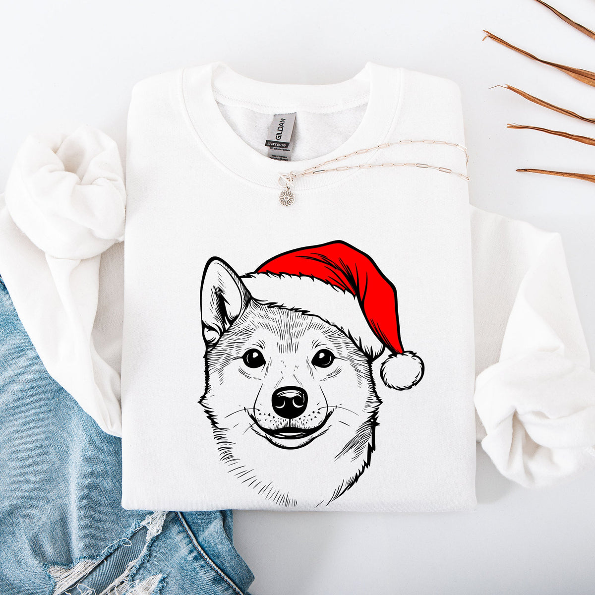Shiba Inu Santa Claus Christmas Dog Lover Pet Portrait Holiday Joyful Sweatshirt