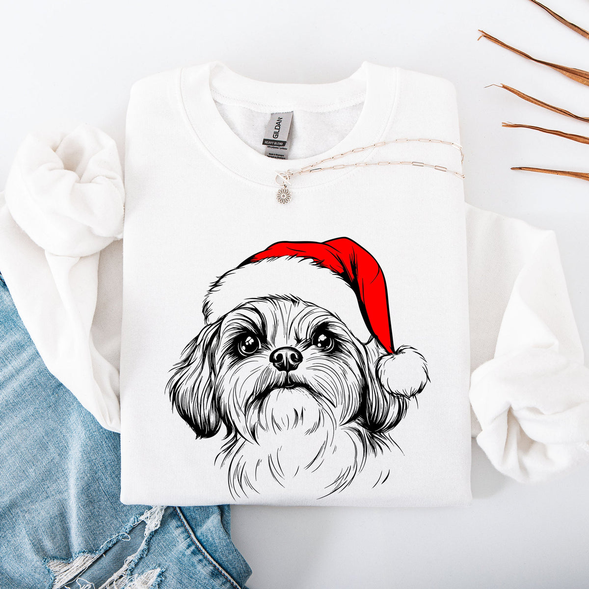 Shih Tzu Santa Christmas Dog Lover Festive Portrait With Cozy Holiday Vibes Graphic Sweatshirt