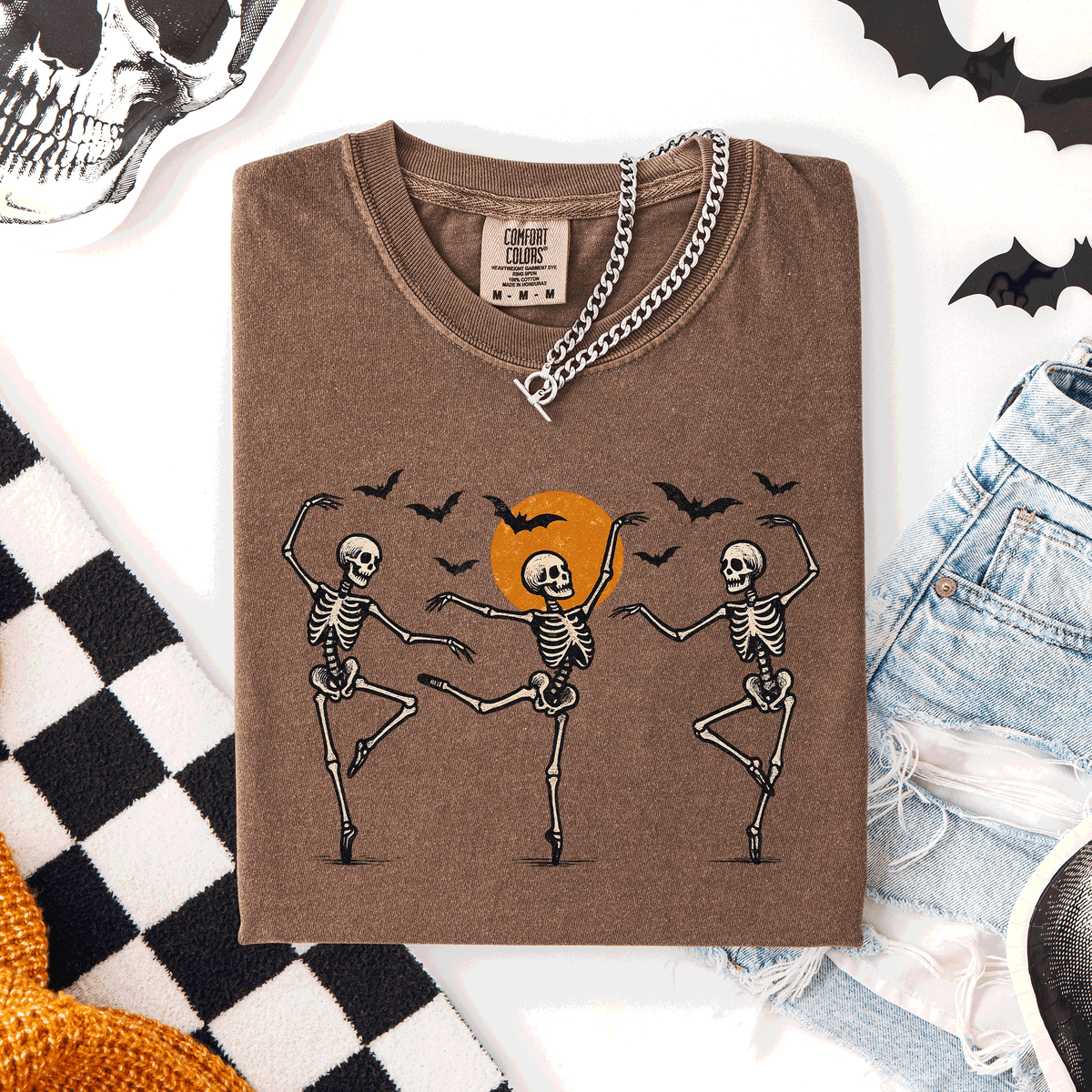 Skeleton Dancers Halloween Night Parade Of Spooky Silhouettes Comfort Colors Tee