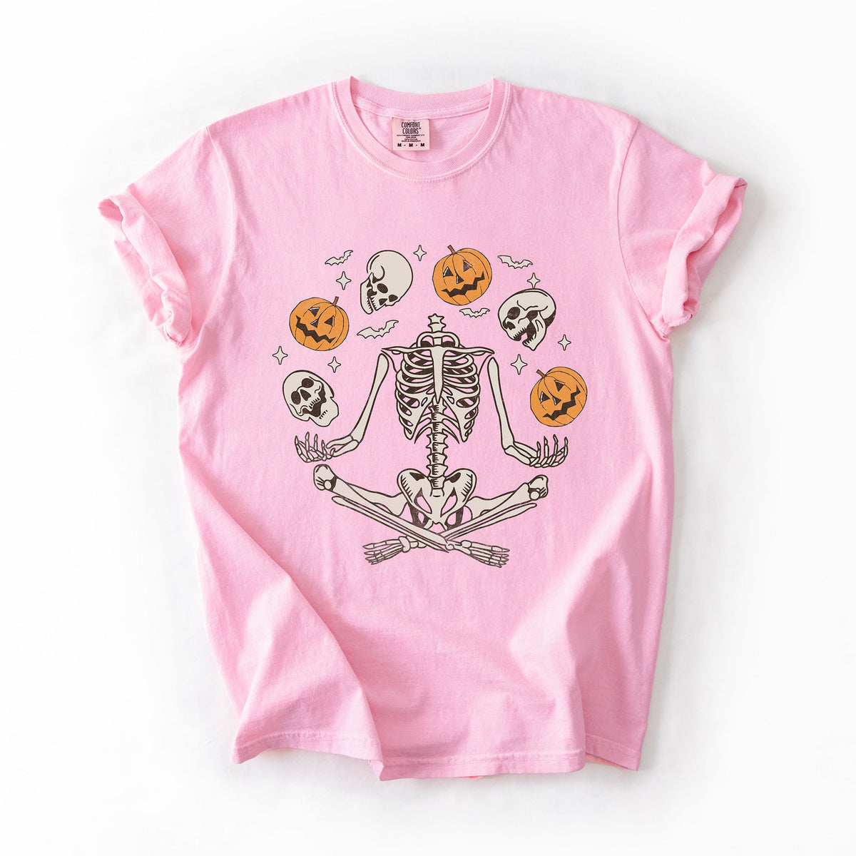Skeleton Juggling Halloween Jack O Lantern Artwork Featuring Retro Vibes Comfort Colors Tee