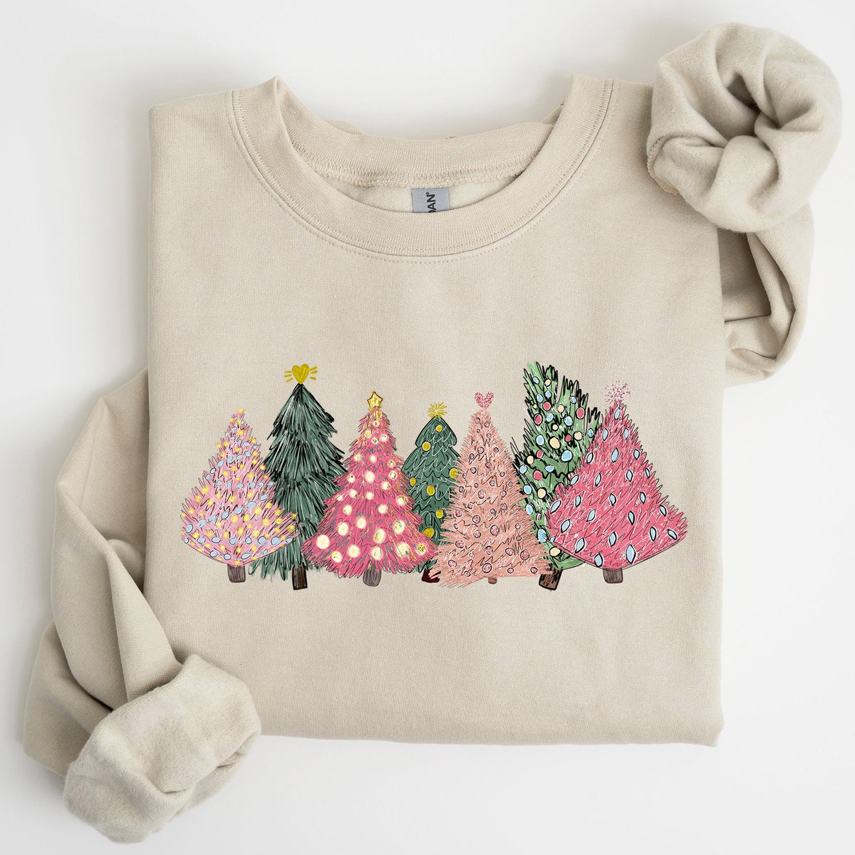 Sketched Christmas Trees And Christmas Heart Festive Winter Scene With Joyful Holiday Glow Sweatshirt