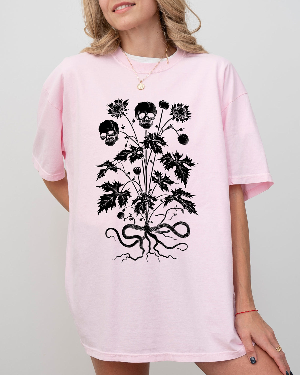 Skull Flower Botanical Halloween Skeleton Spooky Snakes Art Collection Comfort Colors Tee