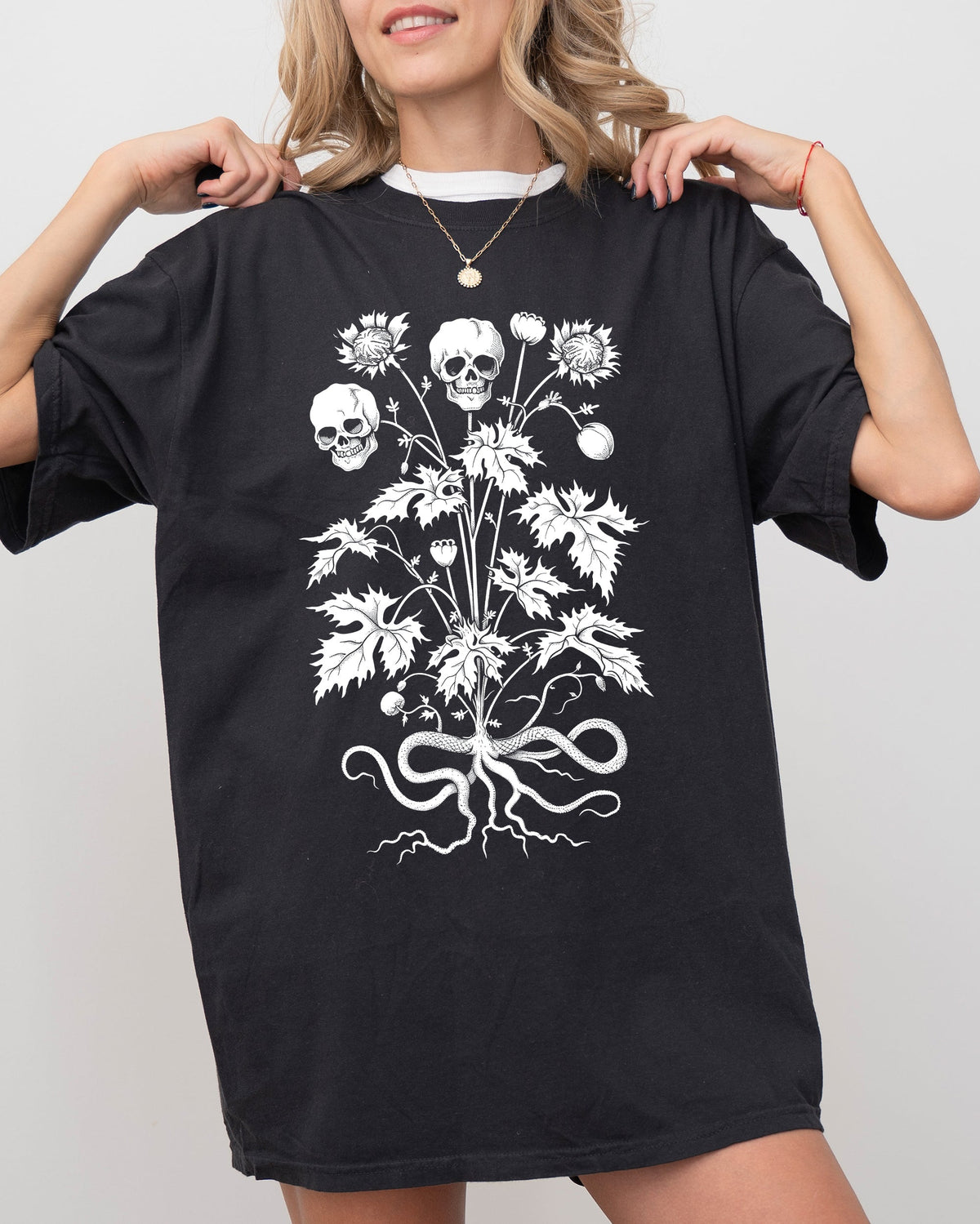 Skull Flower Botanical Halloween Skeleton Spooky Snakes Art Collection Comfort Colors Tee