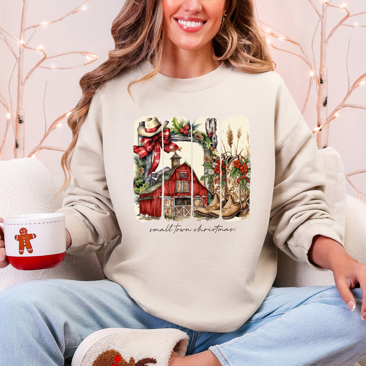 Small Town Christmas, Country, Farm Life, Santa Cozy Holiday Festive Farmhouse Charm Sweatshirt