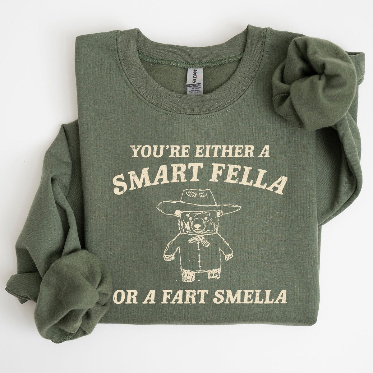 Smart Fella Fart Smeller Funny Bear Cartoon Character Whimsical Playful Bold Sweatshirt