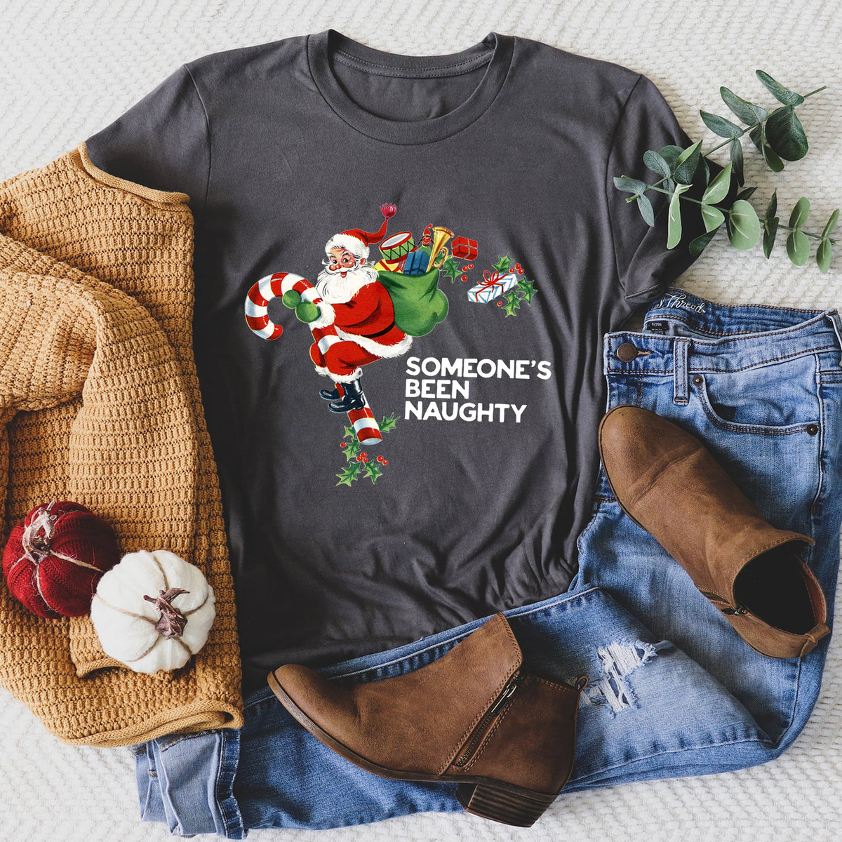 Someone's Been Naughty Santa Retro Christmas Graphic Tee
