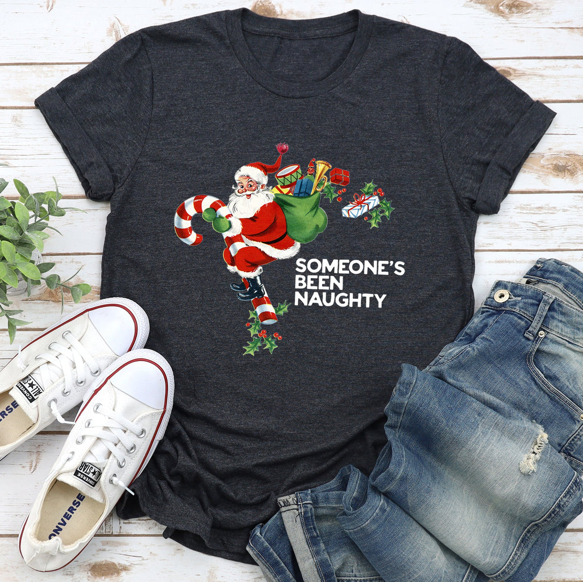 Someone's Been Naughty Santa Retro Christmas Graphic Tee