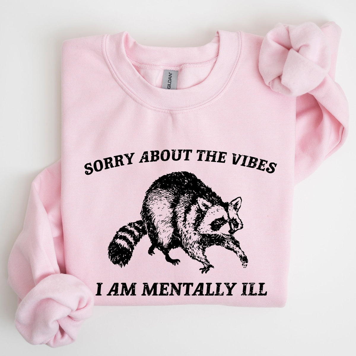 Sorry About The Vibes Mentally Ill Raccoon Meme Aesthetic Funny Edition Sweatshirt