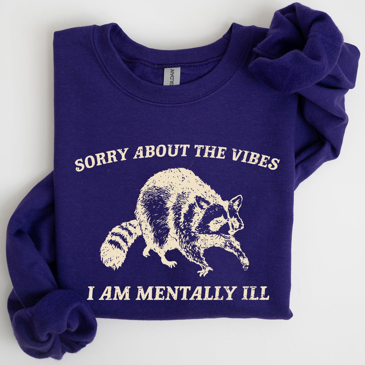 Sorry About The Vibes Mentally Ill Raccoon Meme Aesthetic Funny Edition Sweatshirt