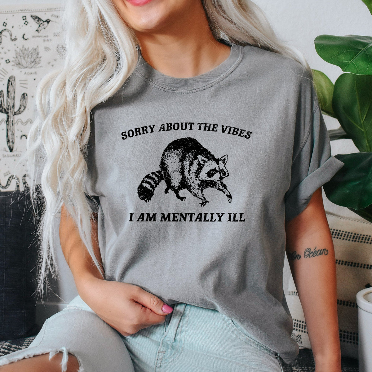 Sorry About The Vibes Mentally Ill Raccoon Meme Aesthetic Funny Comfort Colors Tee