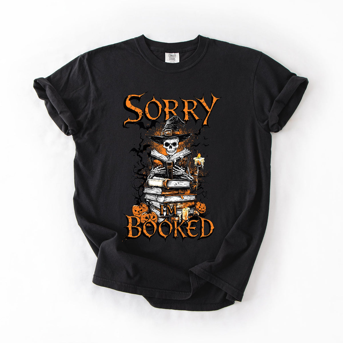 Sorry I'm Booked Skeleton Halloween Library Reading Edition Exclusive Comfort Colors Tee