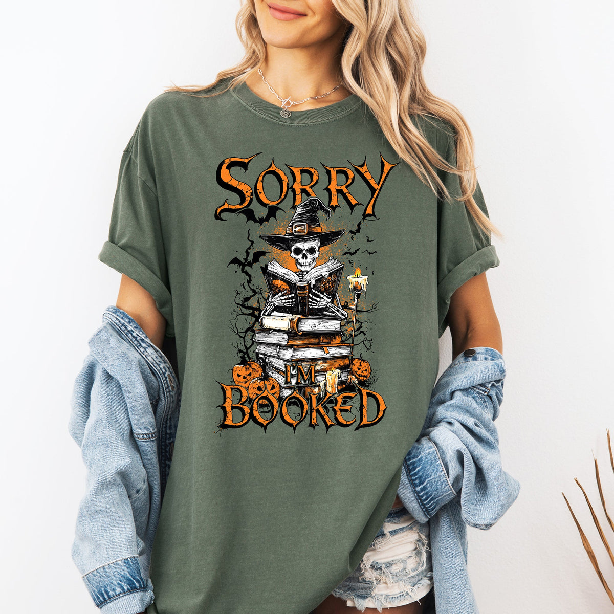 Sorry I'm Booked Skeleton Halloween Library Reading Edition Exclusive Comfort Colors Tee