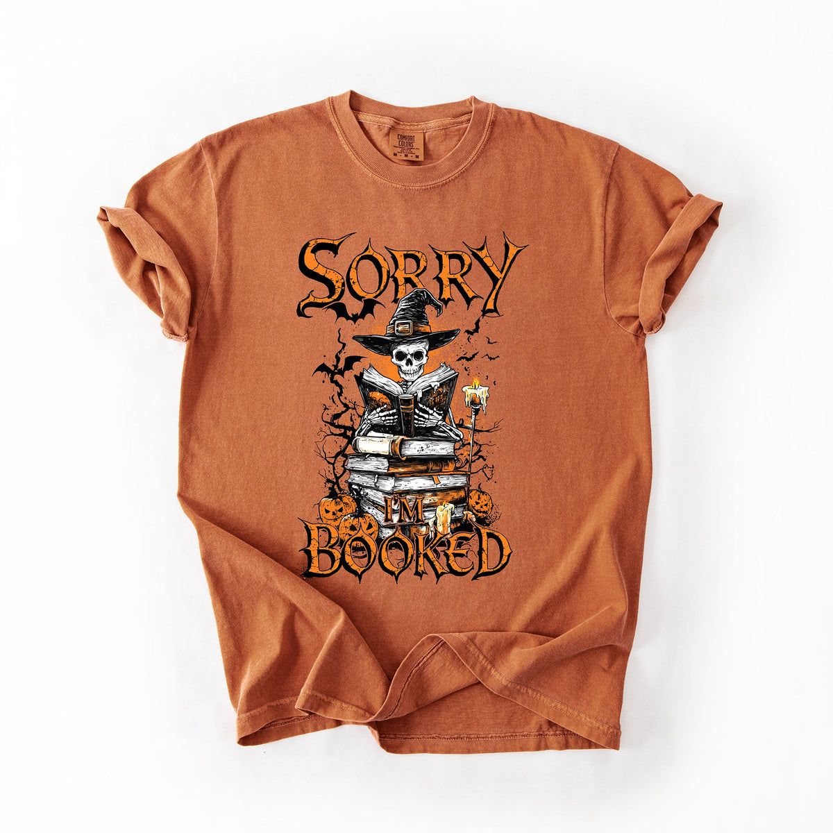 Sorry I'm Booked Skeleton Halloween Library Reading Edition Exclusive Comfort Colors Tee